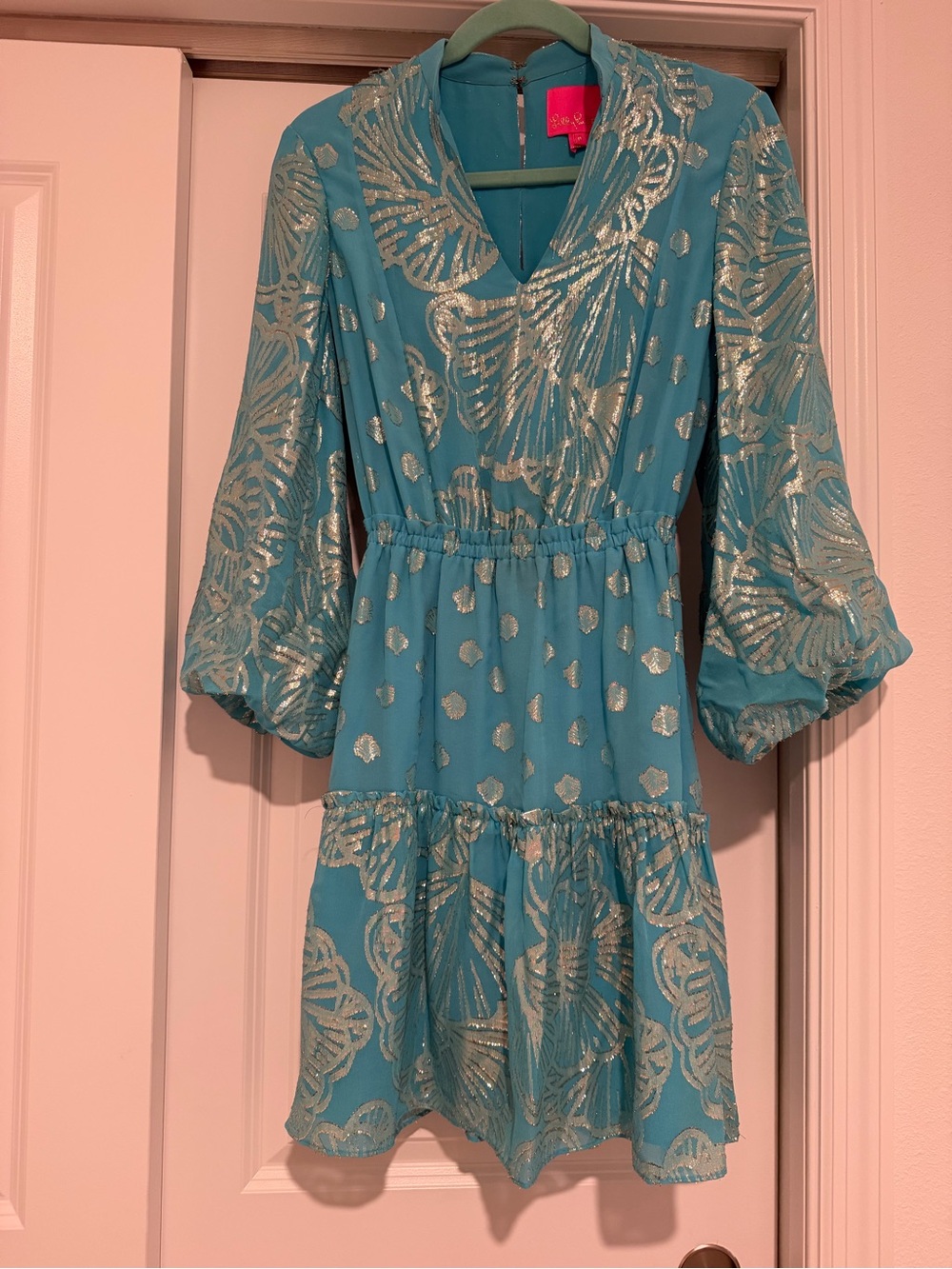 Lilly Pulitzer Metallic-Print Mini Dress with Puff Sleeves
